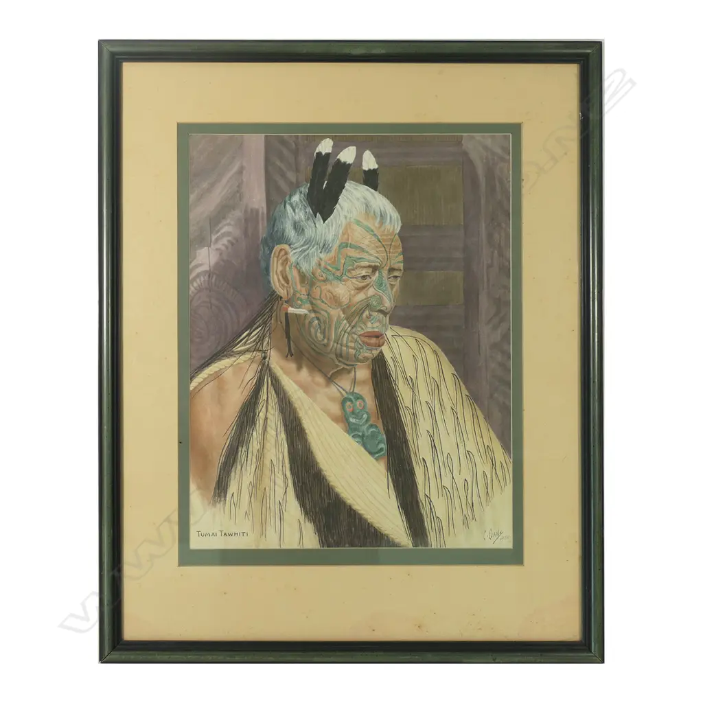 'Tumai Tawhiti' (Ngāti Raukawa, Te Arawa), watercolour by C. Evans, Image 1++